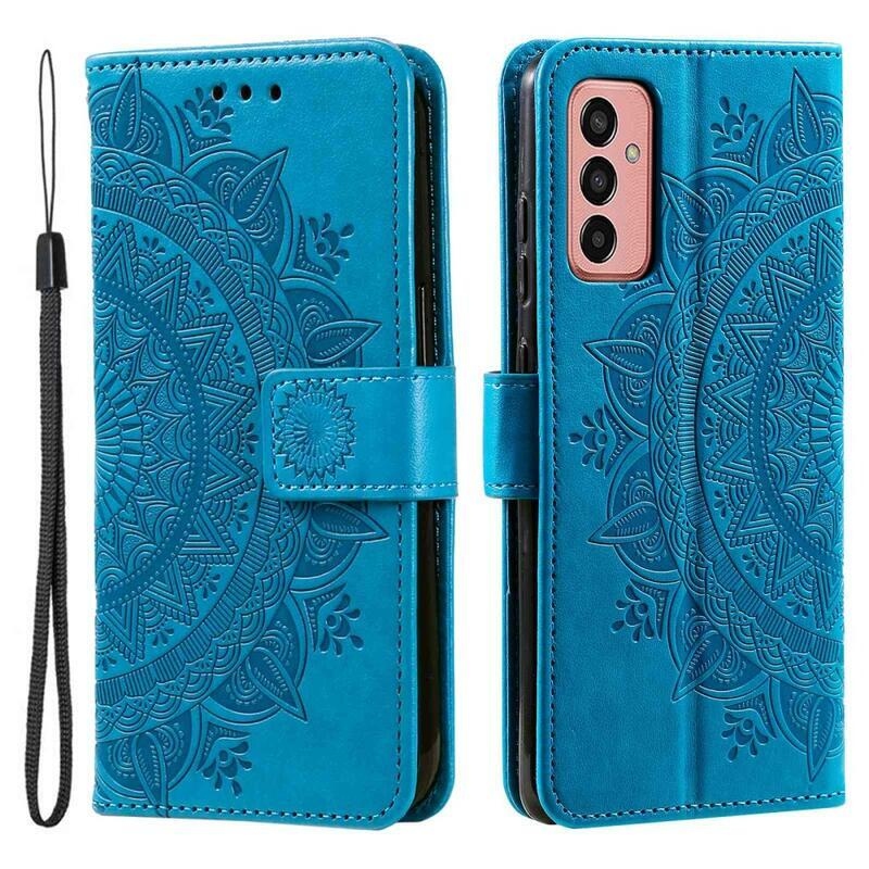Mandala PU kožené peněženkové pouzdro na mobil Samsung Galaxy M13 4G - modré