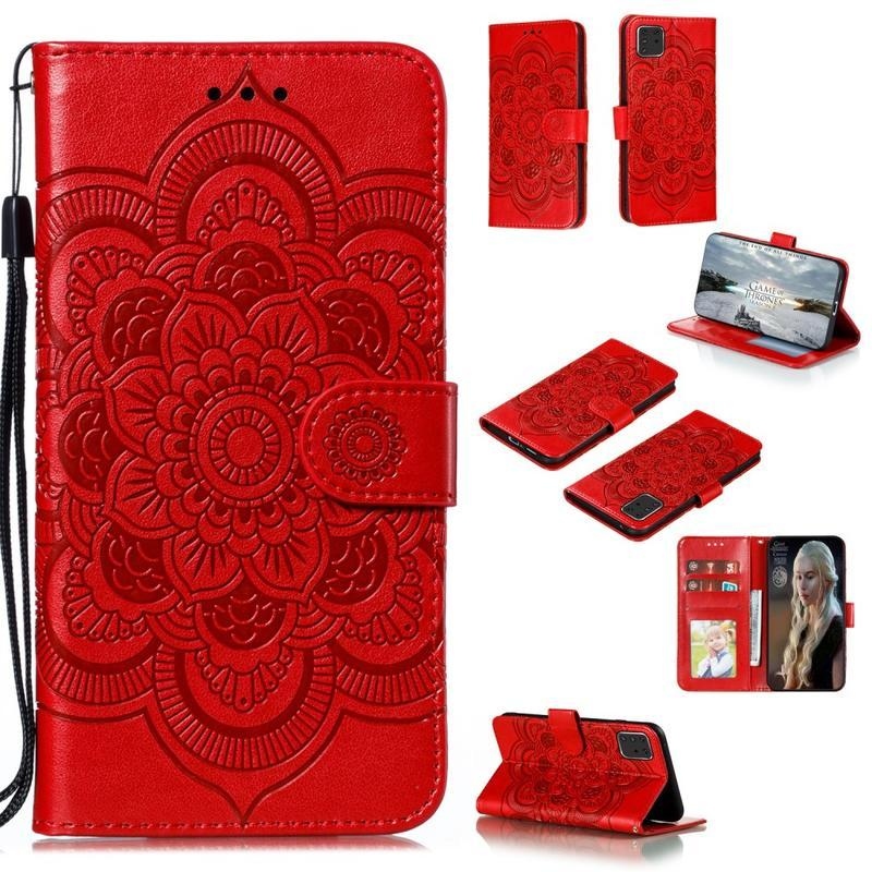Mandala PU kožené peněženkové pouzdro na mobil Samsung Galaxy Note 10 Lite - červené