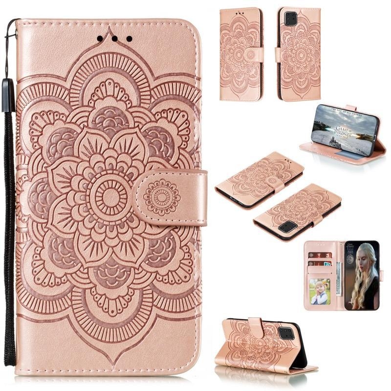 Mandala PU kožené peněženkové pouzdro na mobil Samsung Galaxy Note 10 Lite - růžovozlaté