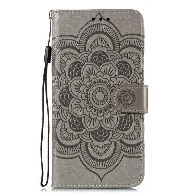 Mandala PU kožené peněženkové pouzdro na mobil Samsung Galaxy Note 10 Lite - šedé