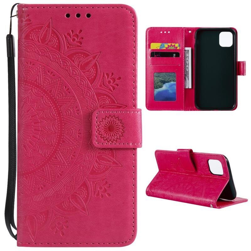 Mandala PU kožené peněženkové pouzdro na mobil Xiaomi Mi 11 - červené