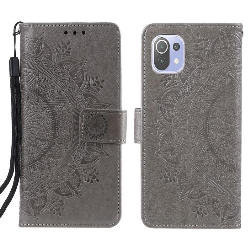 Mandala PU kožené peněženkové pouzdro na mobil Xiaomi Mi 11 Lite 4G/5G/11 Lite 5G NE - šedé