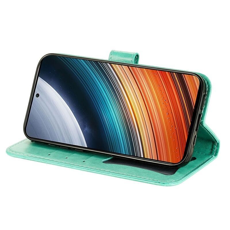 Mandala PU kožené peněženkové pouzdro na mobil Xiaomi Poco F4 5G - azurové