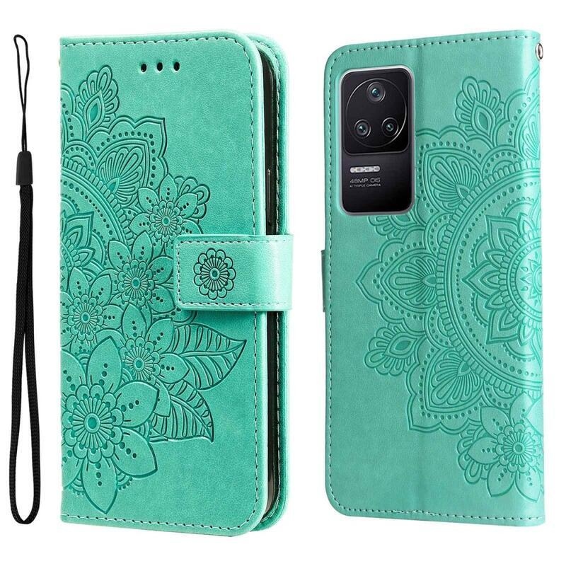 Mandala PU kožené peněženkové pouzdro na mobil Xiaomi Poco F4 5G - azurové