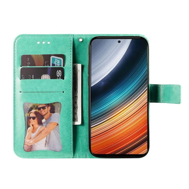 Mandala PU kožené peněženkové pouzdro na mobil Xiaomi Poco F4 5G - azurové