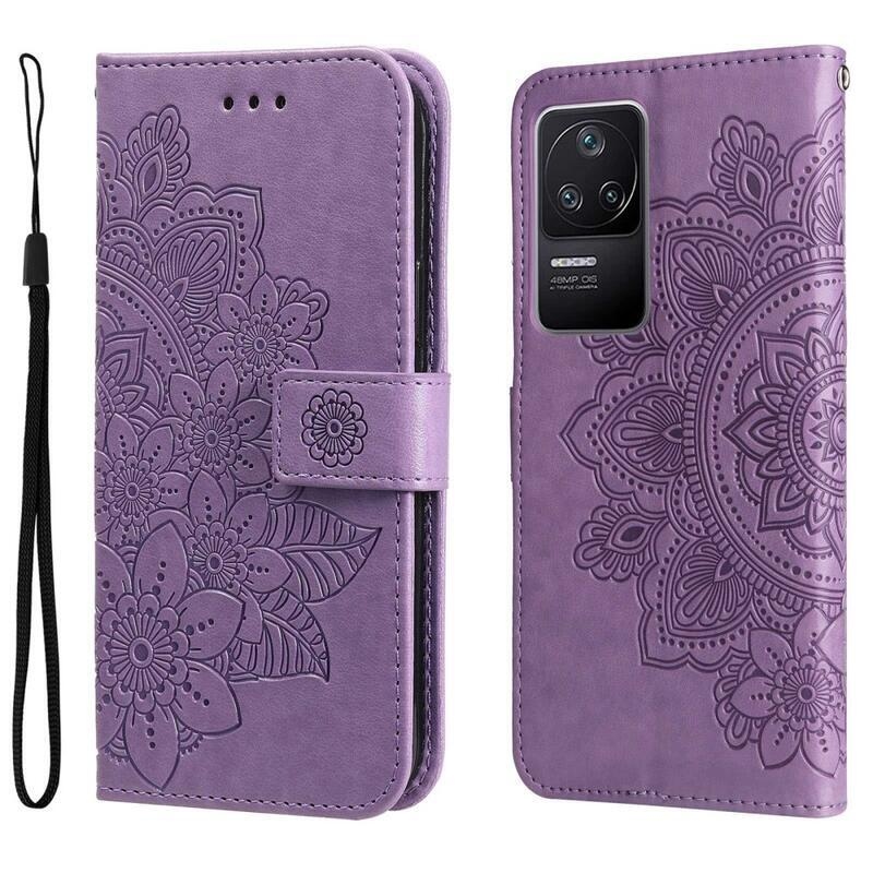 Mandala PU kožené peněženkové pouzdro na mobil Xiaomi Poco F4 5G - fialové
