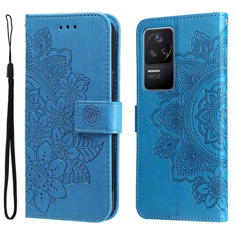 Mandala PU kožené peněženkové pouzdro na mobil Xiaomi Poco F4 5G - modré