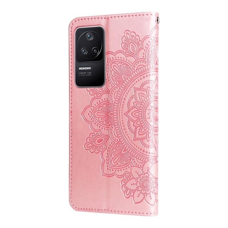 Mandala PU kožené peněženkové pouzdro na mobil Xiaomi Poco F4 5G - růžovozlaté