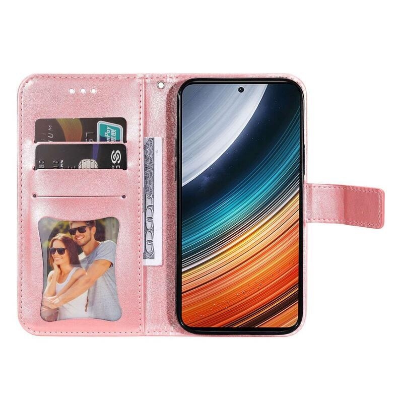 Mandala PU kožené peněženkové pouzdro na mobil Xiaomi Poco F4 5G - růžovozlaté