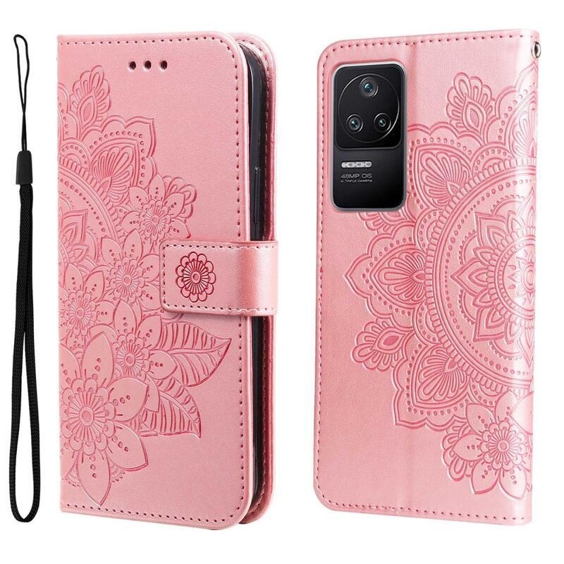 Mandala PU kožené peněženkové pouzdro na mobil Xiaomi Poco F4 5G - růžovozlaté