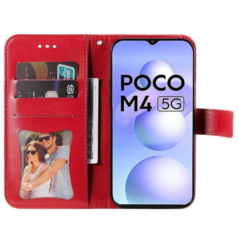 Mandala PU kožené peněženkové pouzdro na mobil Xiaomi Poco M4 5G - červené
