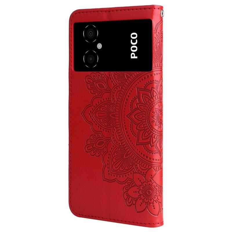 Mandala PU kožené peněženkové pouzdro na mobil Xiaomi Poco M4 5G - červené