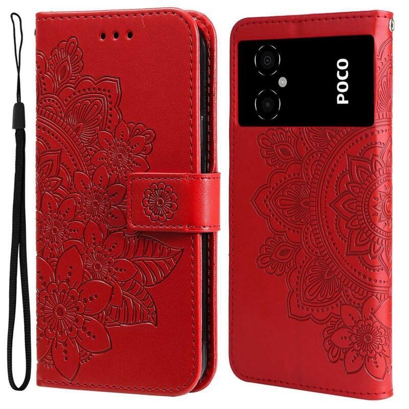 Mandala PU kožené peněženkové pouzdro na mobil Xiaomi Poco M4 5G - červené