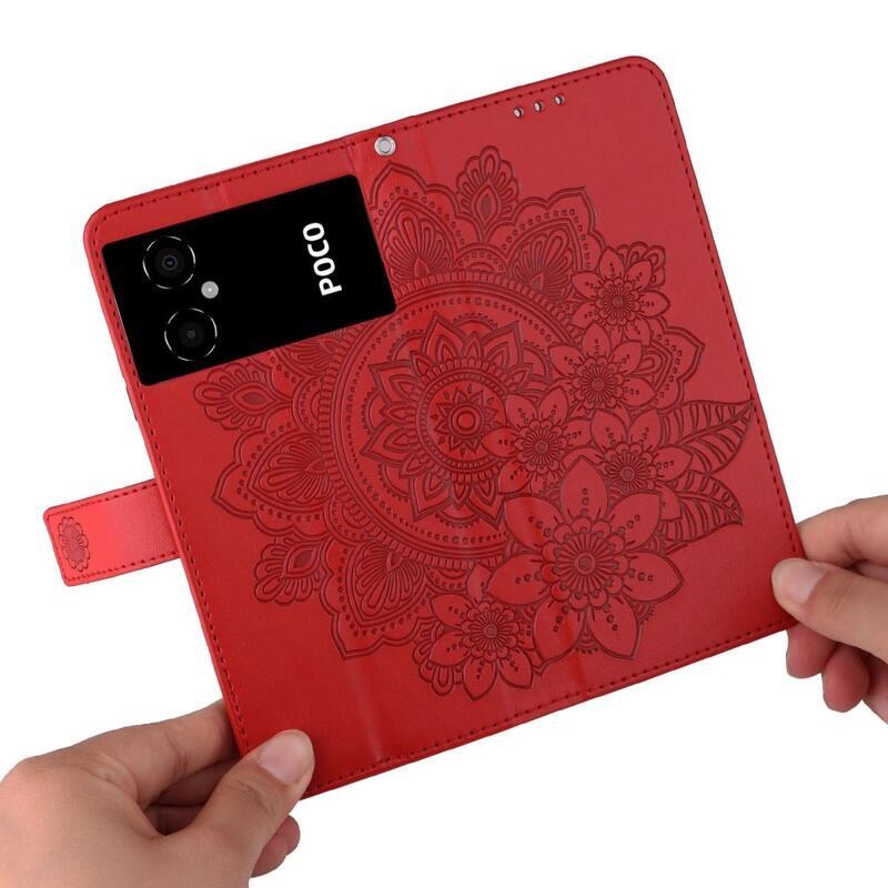 Mandala PU kožené peněženkové pouzdro na mobil Xiaomi Poco M4 5G - červené