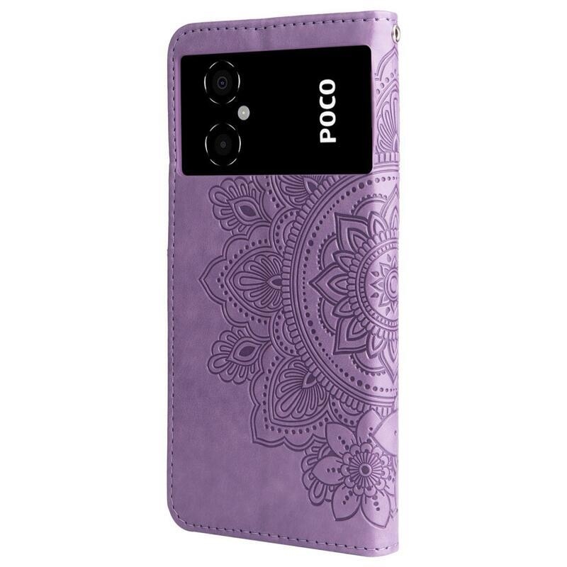 Mandala PU kožené peněženkové pouzdro na mobil Xiaomi Poco M4 5G - fialové