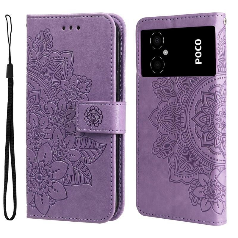 Mandala PU kožené peněženkové pouzdro na mobil Xiaomi Poco M4 5G - fialové