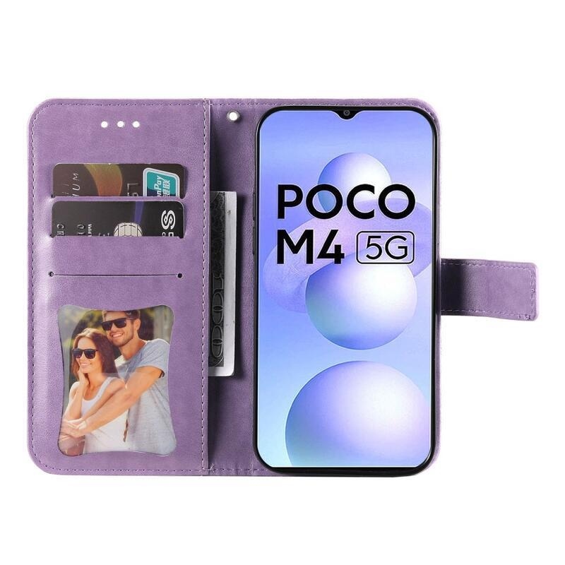 Mandala PU kožené peněženkové pouzdro na mobil Xiaomi Poco M4 5G - fialové