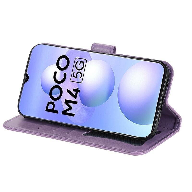 Mandala PU kožené peněženkové pouzdro na mobil Xiaomi Poco M4 5G - fialové