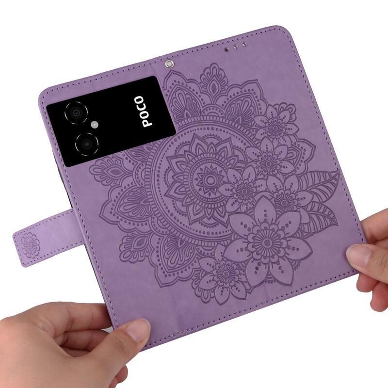 Mandala PU kožené peněženkové pouzdro na mobil Xiaomi Poco M4 5G - fialové