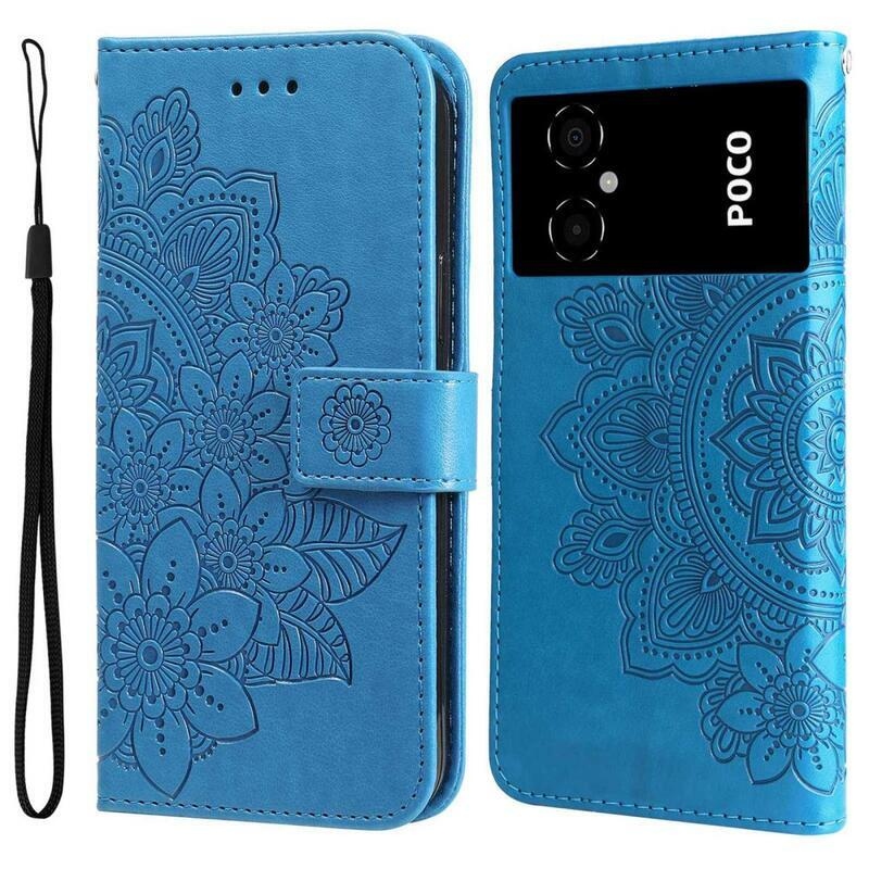 Mandala PU kožené peněženkové pouzdro na mobil Xiaomi Poco M4 5G - modré