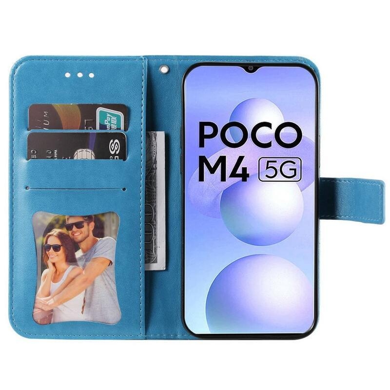 Mandala PU kožené peněženkové pouzdro na mobil Xiaomi Poco M4 5G - modré