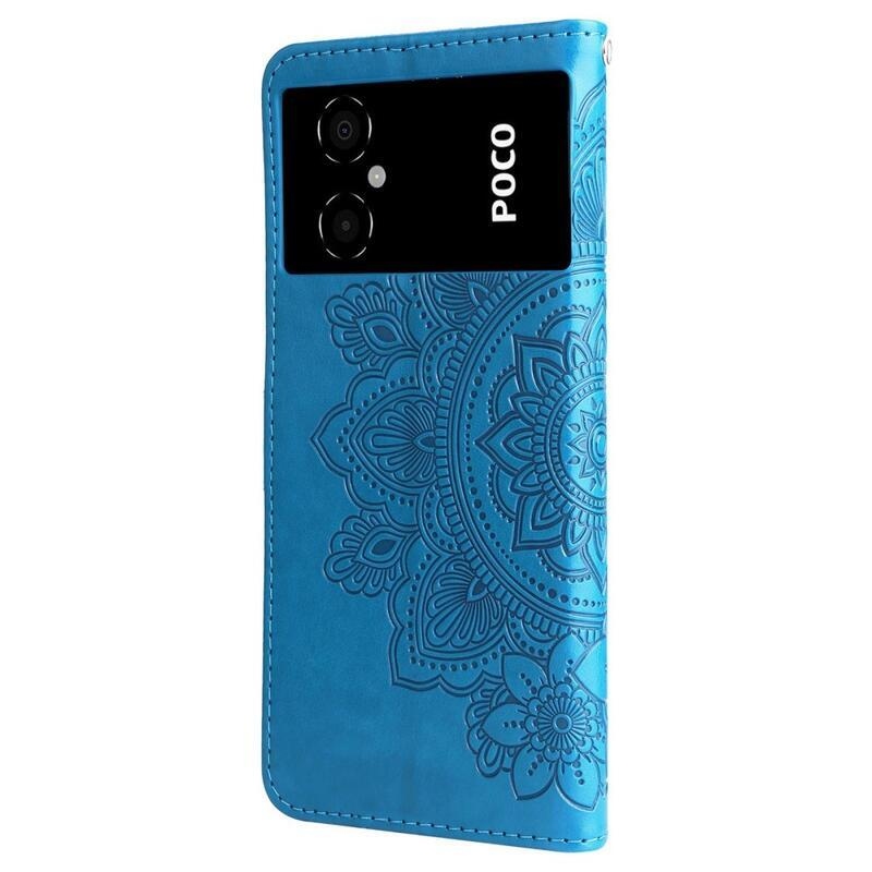 Mandala PU kožené peněženkové pouzdro na mobil Xiaomi Poco M4 5G - modré