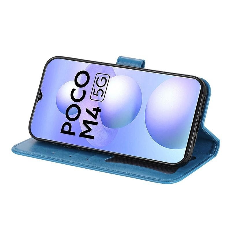 Mandala PU kožené peněženkové pouzdro na mobil Xiaomi Poco M4 5G - modré