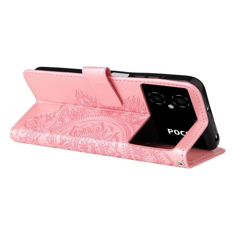 Mandala PU kožené peněženkové pouzdro na mobil Xiaomi Poco M4 5G - rose