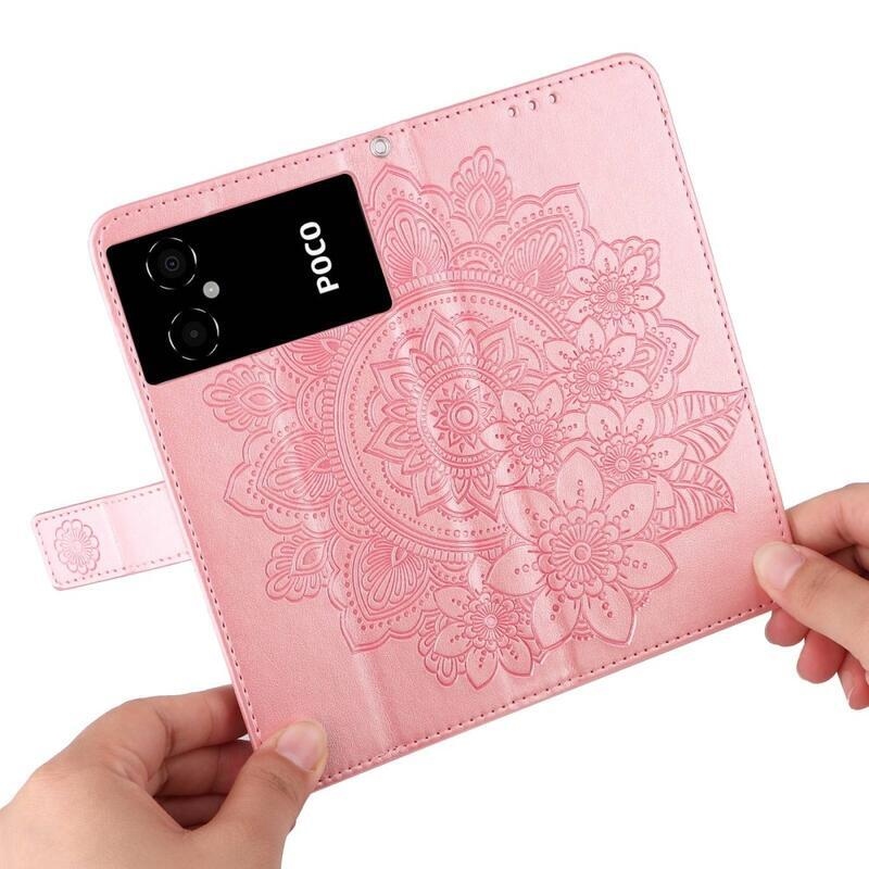 Mandala PU kožené peněženkové pouzdro na mobil Xiaomi Poco M4 5G - rose