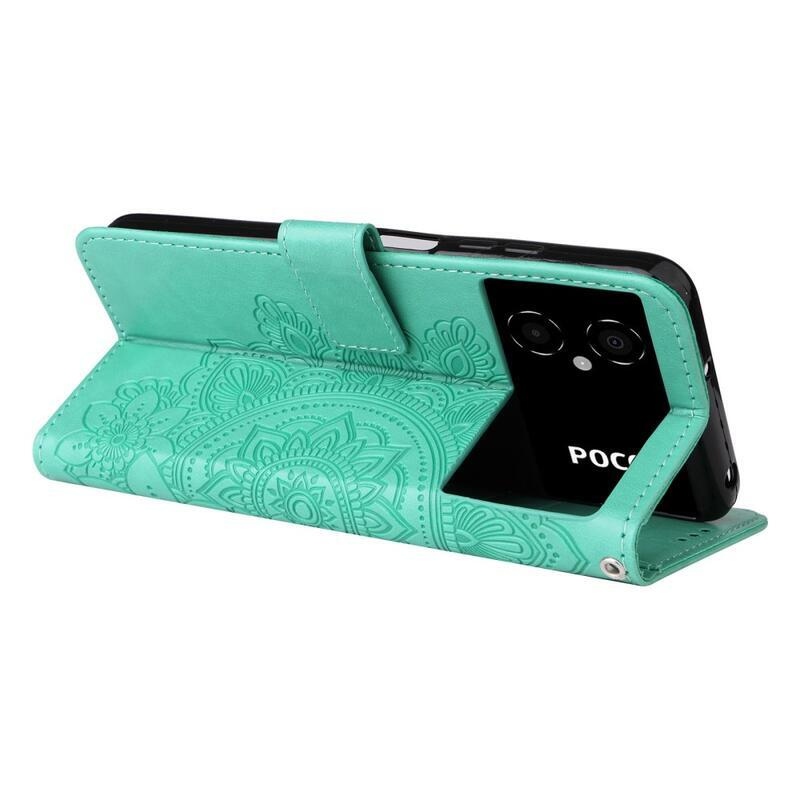Mandala PU kožené peněženkové pouzdro na mobil Xiaomi Poco M4 5G - zelené