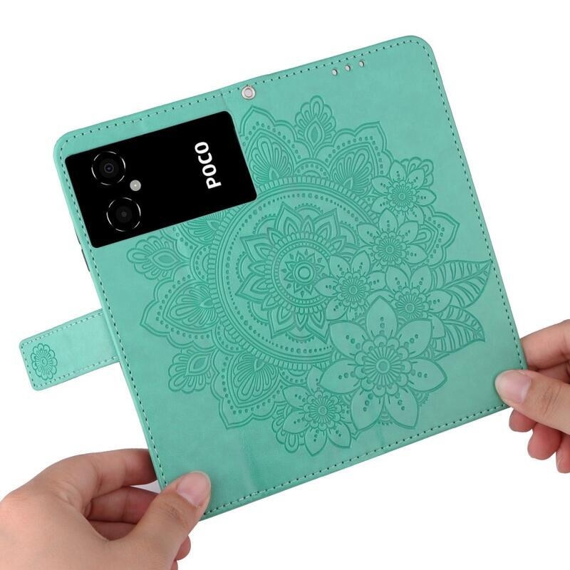 Mandala PU kožené peněženkové pouzdro na mobil Xiaomi Poco M4 5G - zelené