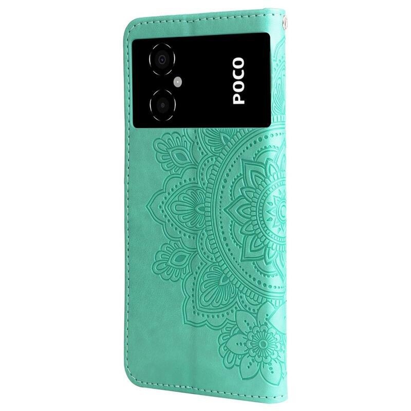 Mandala PU kožené peněženkové pouzdro na mobil Xiaomi Poco M4 5G - zelené