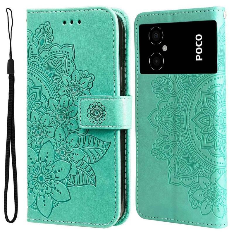Mandala PU kožené peněženkové pouzdro na mobil Xiaomi Poco M4 5G - zelené