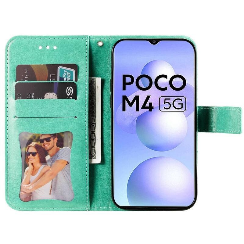 Mandala PU kožené peněženkové pouzdro na mobil Xiaomi Poco M4 5G - zelené