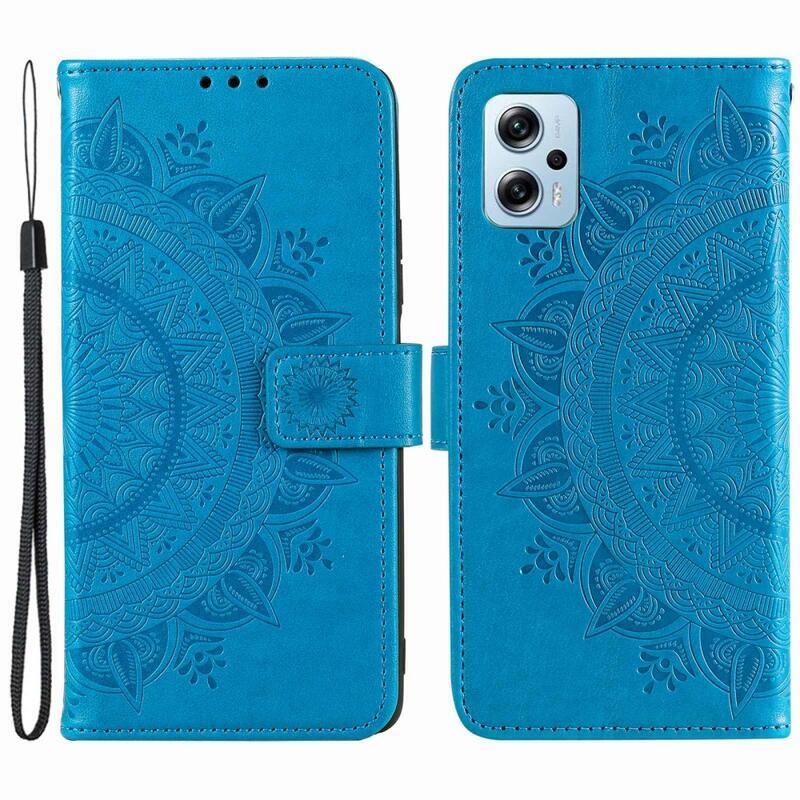 Mandala PU kožené peněženkové pouzdro na mobil Xiaomi Poco X4 GT - modré