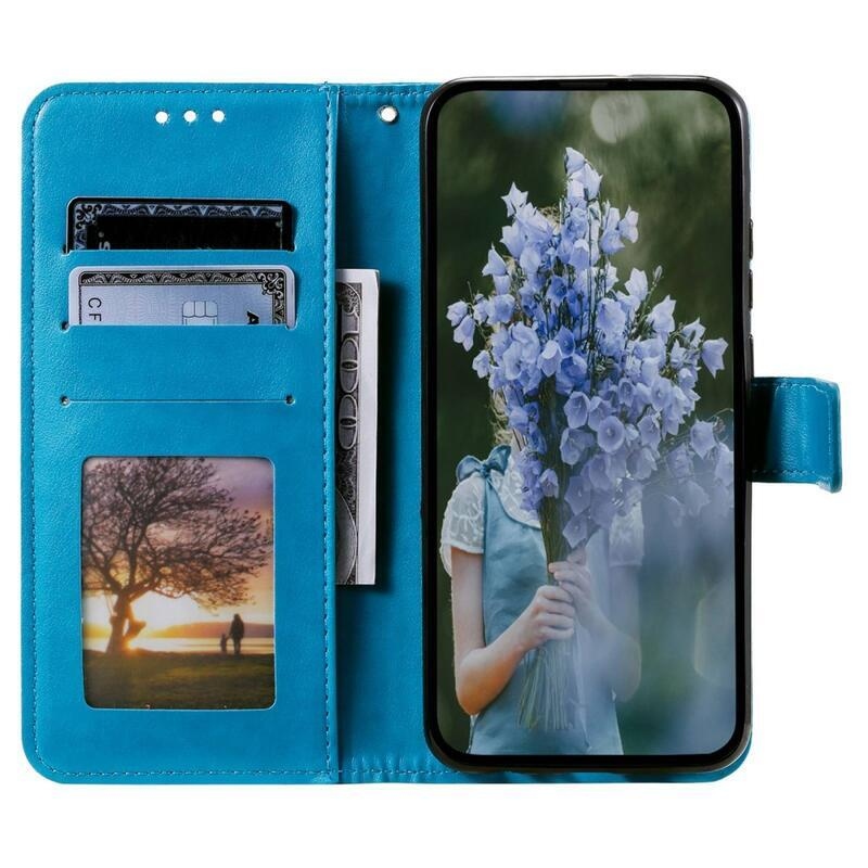 Mandala PU kožené peněženkové pouzdro na mobil Xiaomi Poco X4 GT - modré