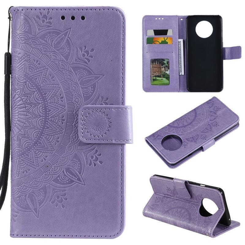 Mandala PU kožené peněženkové pouzdro na mobil Xiaomi Redmi Note 9T 5G - fialové