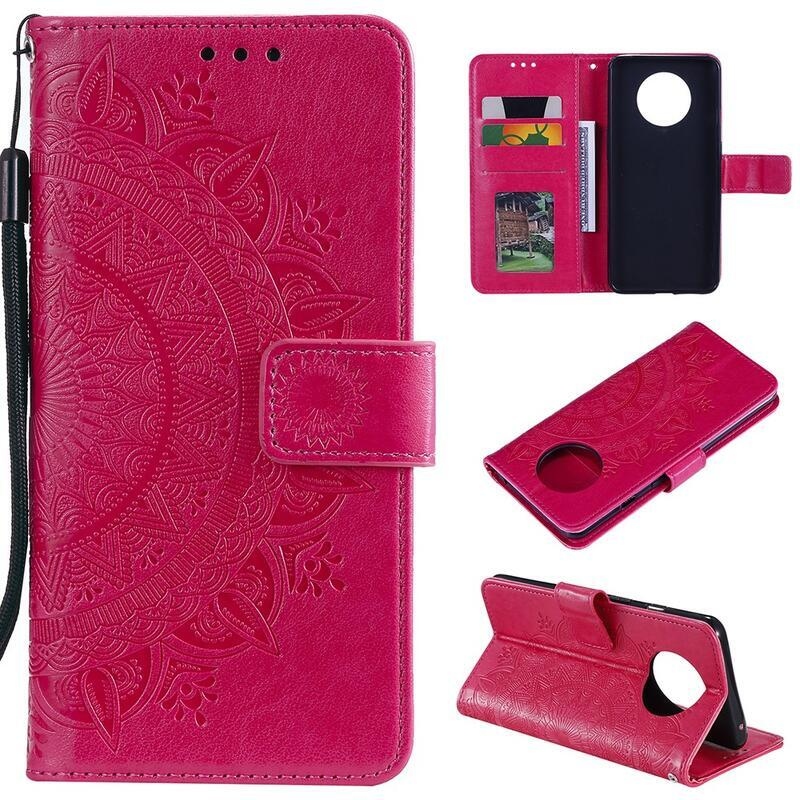 Mandala PU kožené peněženkové pouzdro na mobil Xiaomi Redmi Note 9T 5G - rose