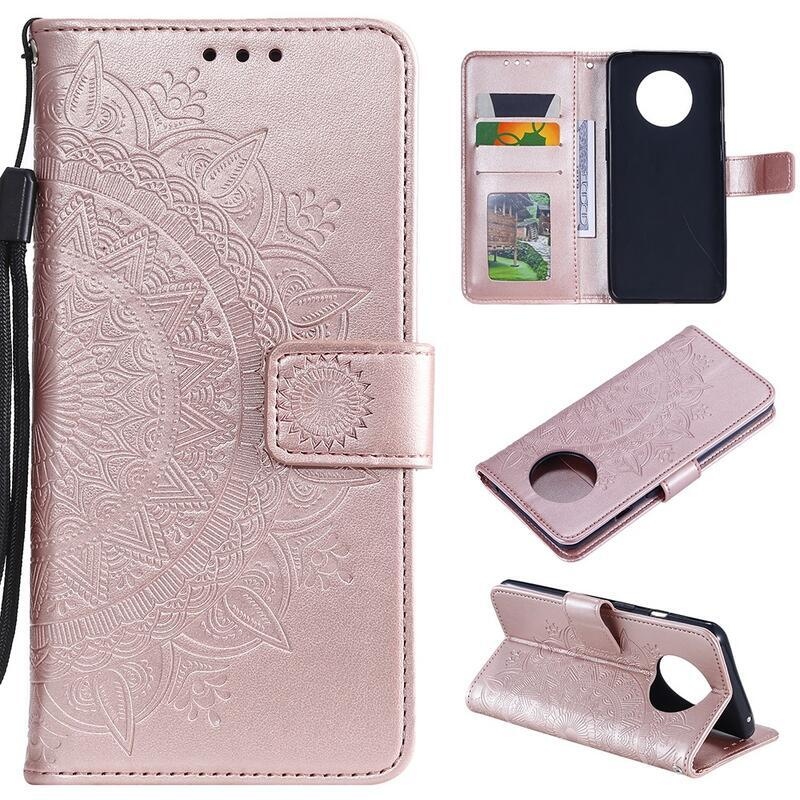 Mandala PU kožené peněženkové pouzdro na mobil Xiaomi Redmi Note 9T 5G - růžovozlaté