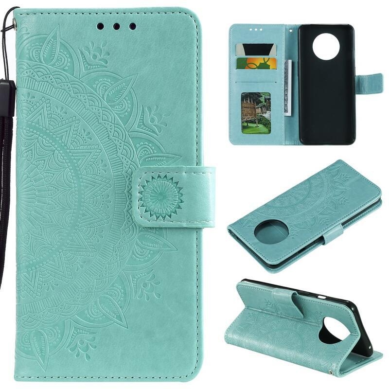 Mandala PU kožené peněženkové pouzdro na mobil Xiaomi Redmi Note 9T 5G - zelené