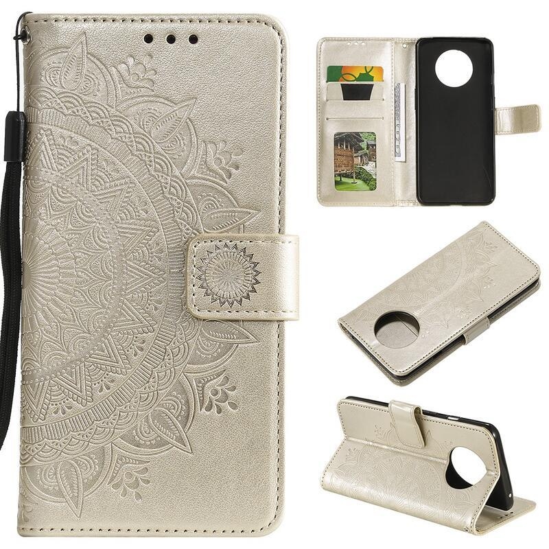 Mandala PU kožené peněženkové pouzdro na mobil Xiaomi Redmi Note 9T 5G - zlaté