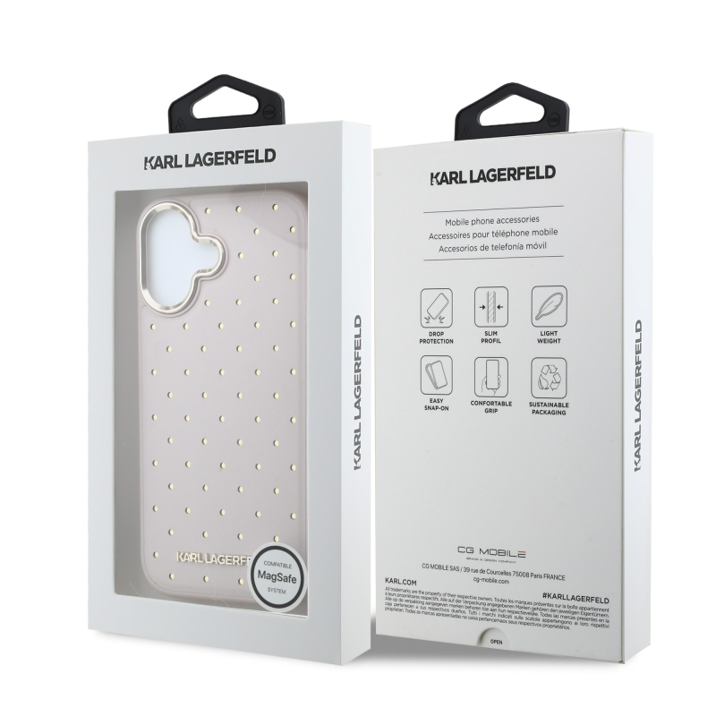 Karl Lagerfeld PU Perforated Gold Dots MagSafe Zadní Kryt pro iPhone 17 Pink