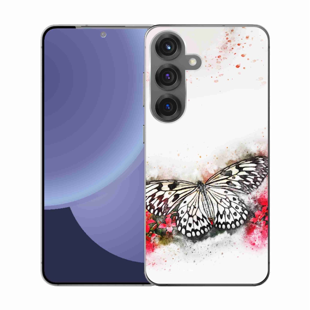 Gelový kryt mmCase na Samsung Galaxy S25 - černobílý motýl