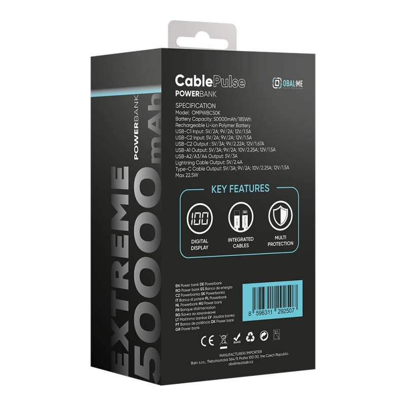 OBAL:ME CablePulse Powerbanka 50000mAh 22,5W Black