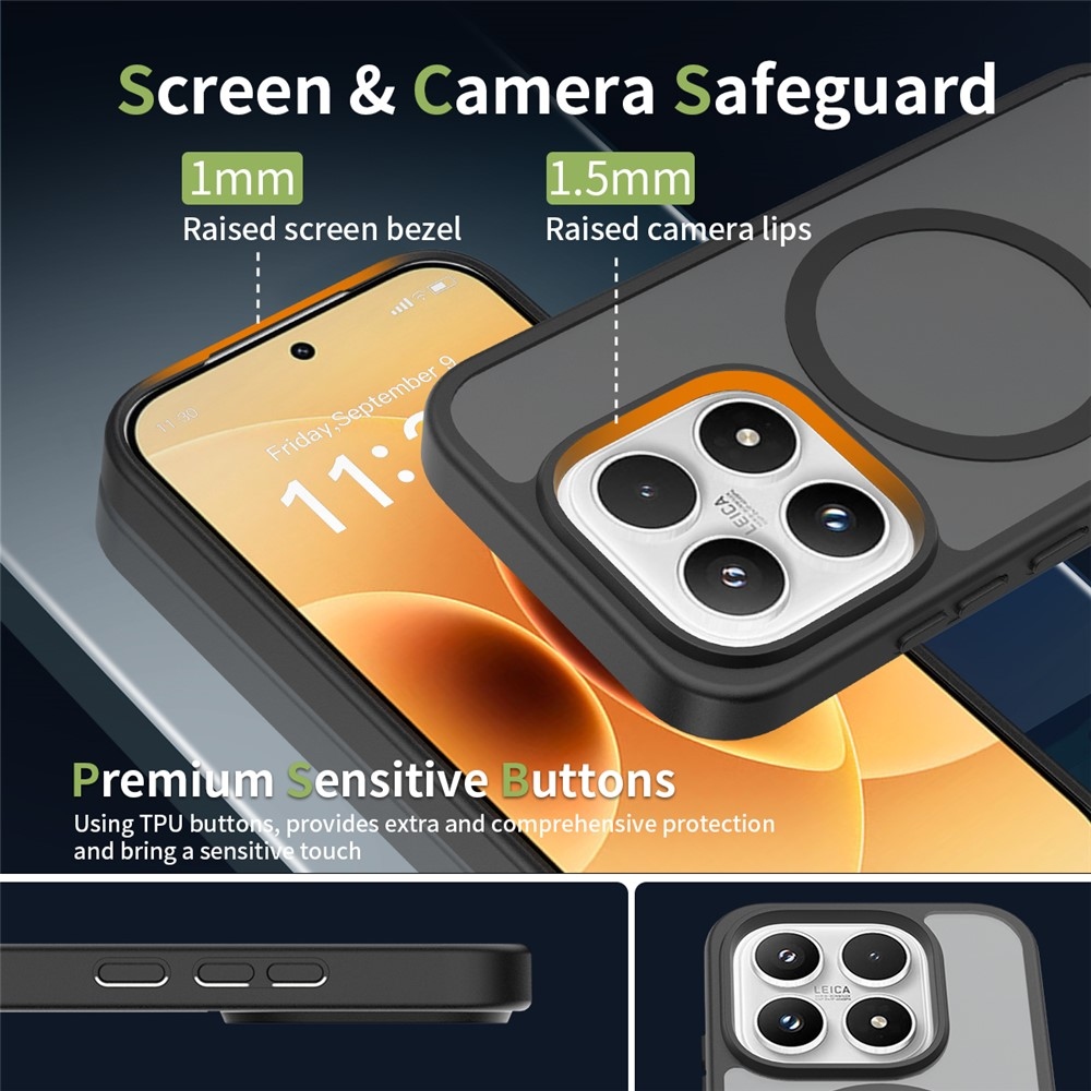 Matte gelový obal s pevnými zády a MagSafe na Xiaomi 17 - černý