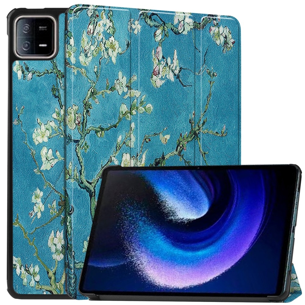 Print chytré zavírací pouzdro na Xiaomi Pad 6 - bílé květy