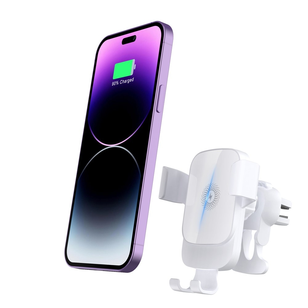 CF96 bezdrátová nabíječka do auta s držákem do ventilace 15 W - bílá