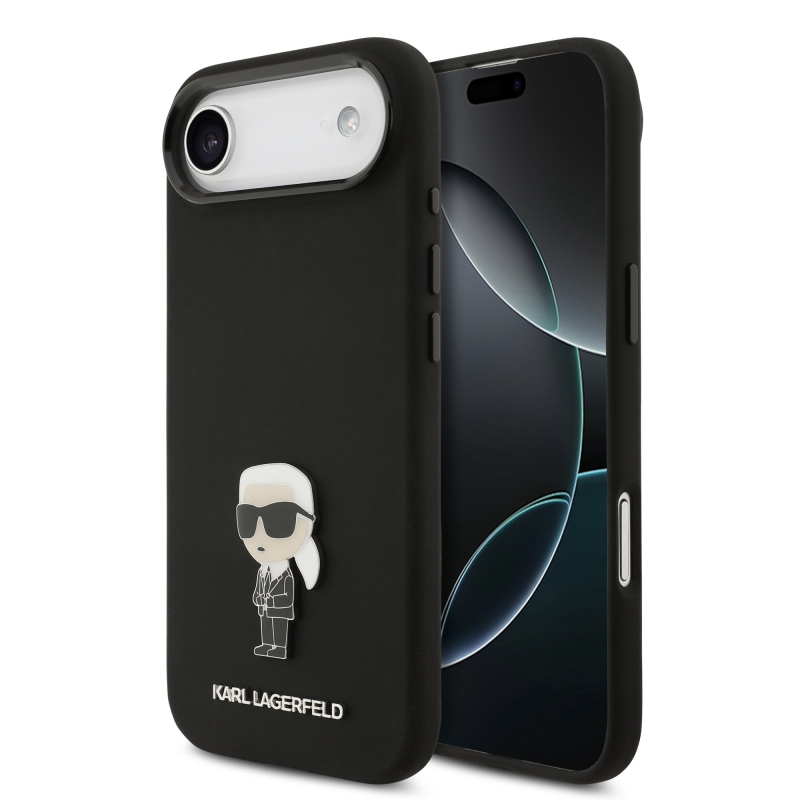 Karl Lagerfeld Liquid Silicone Metal Ikonik Zadní Kryt pro iPhone Air Black
