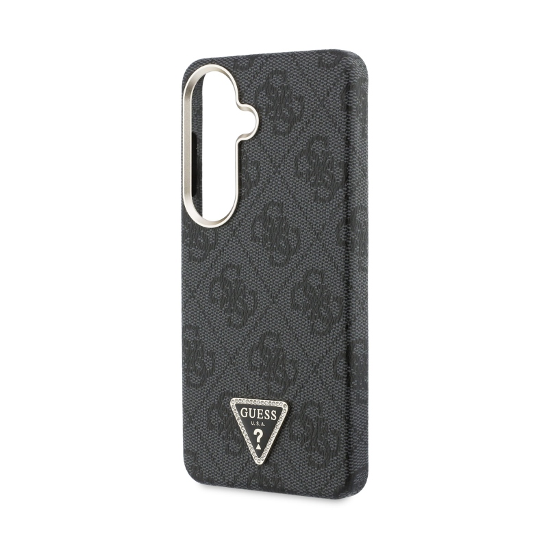 Guess PU Leather 4G Strass Triangle Logo Gold Frame Magnetic Zadní Kryt pro Samsung Galaxy S26 Black