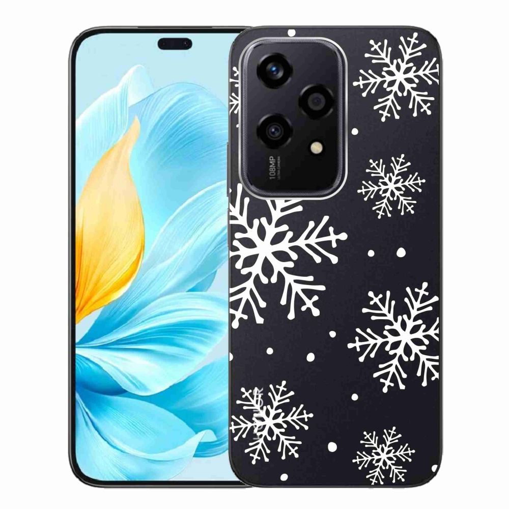 Gelový kryt mmCase na Honor 200 Lite 5G - bílé vločky na průhledném pozadí